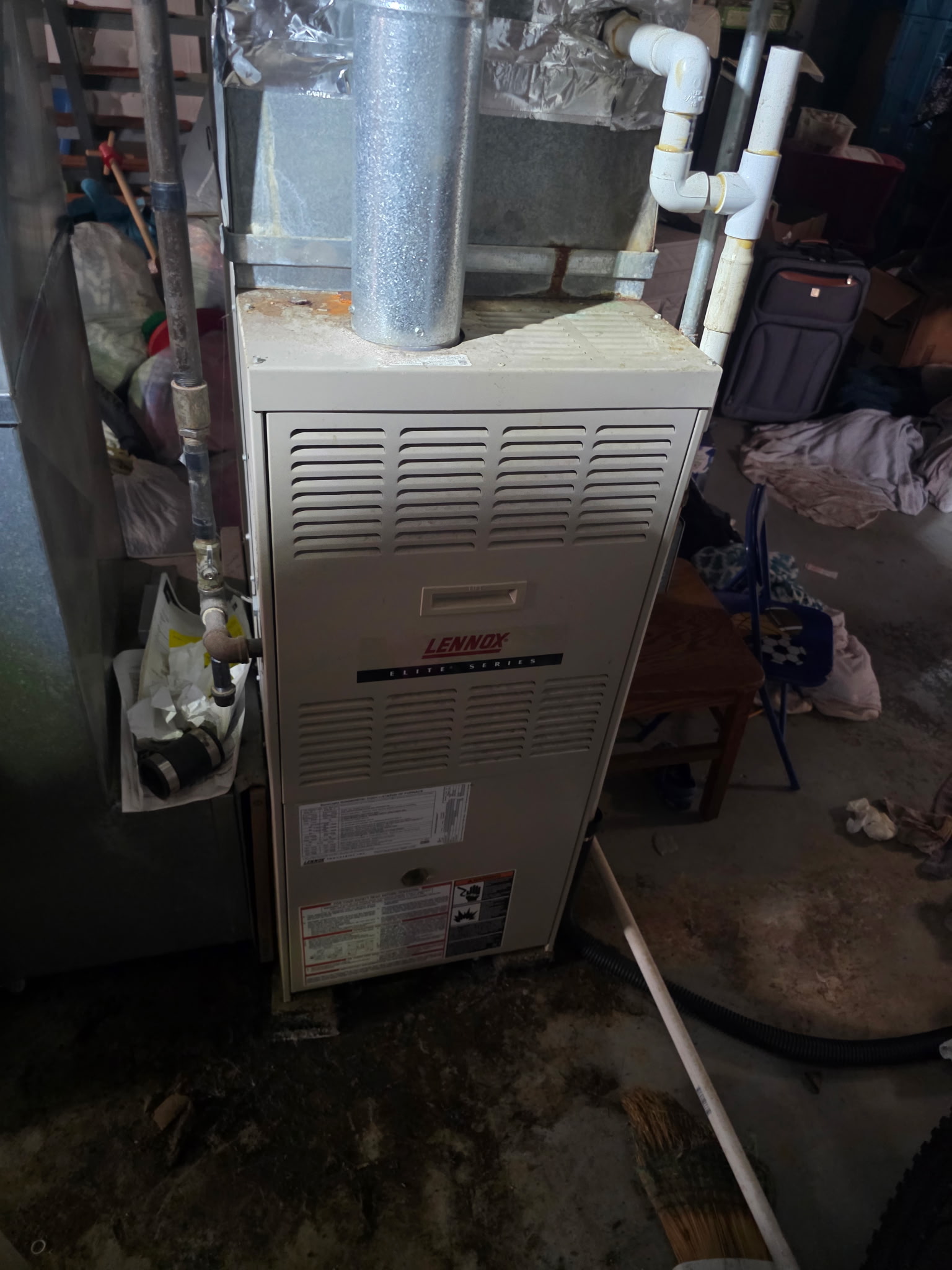 Older Lennox Elite Series gas furnace assessed during an HVAC second opinion in southern Indiana