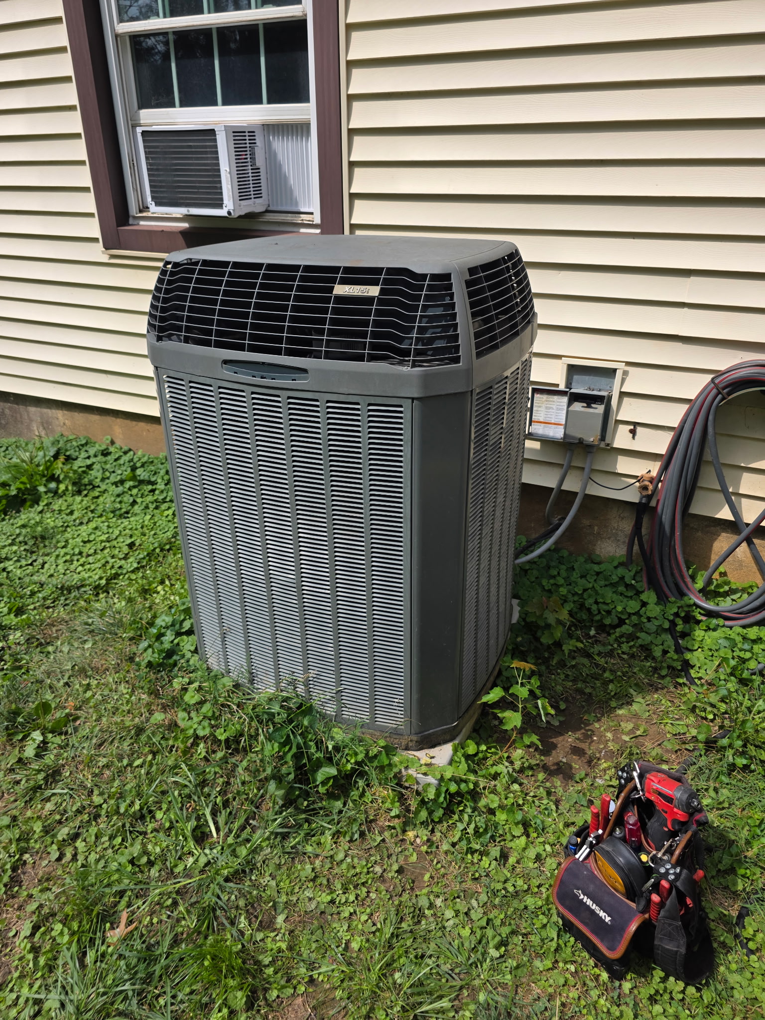 Trane central air conditioner outdoor condenser unit inspected during HVAC second opinion visit
