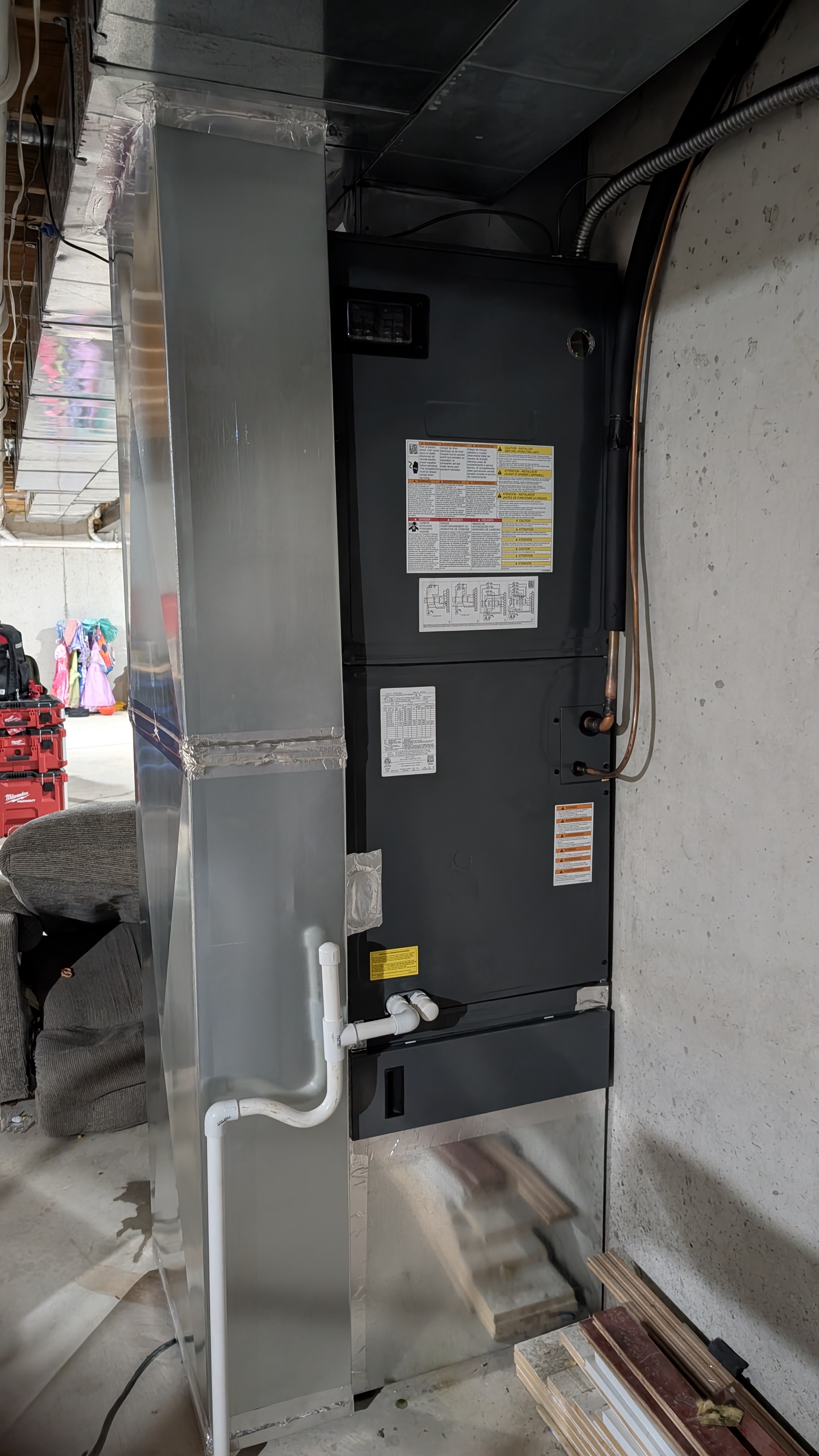 New Goodman air handler and ductwork connection complete Memphis Indiana basement installation
