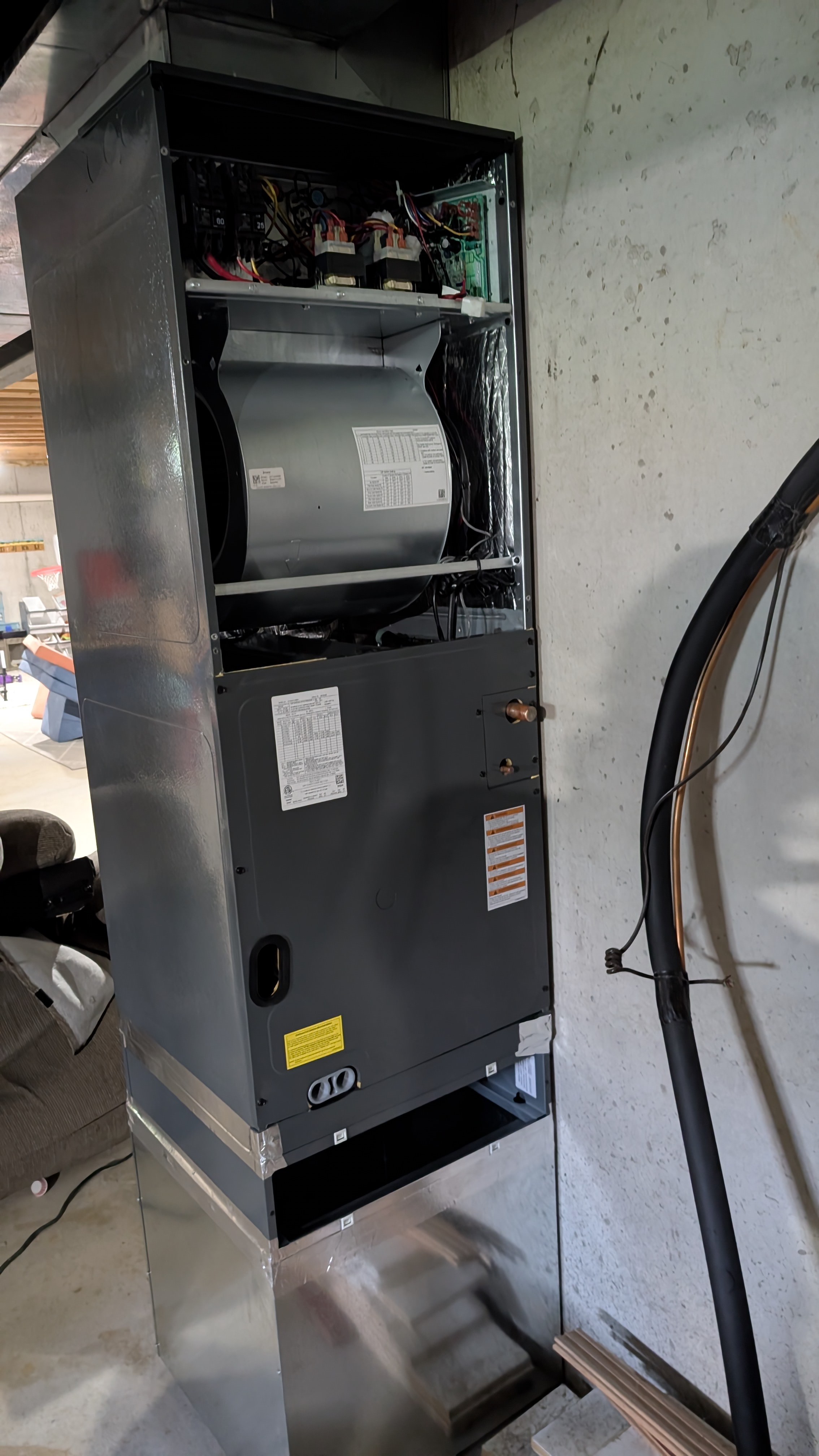 New Goodman air handler installed in basement during mini-split installation Memphis Indiana