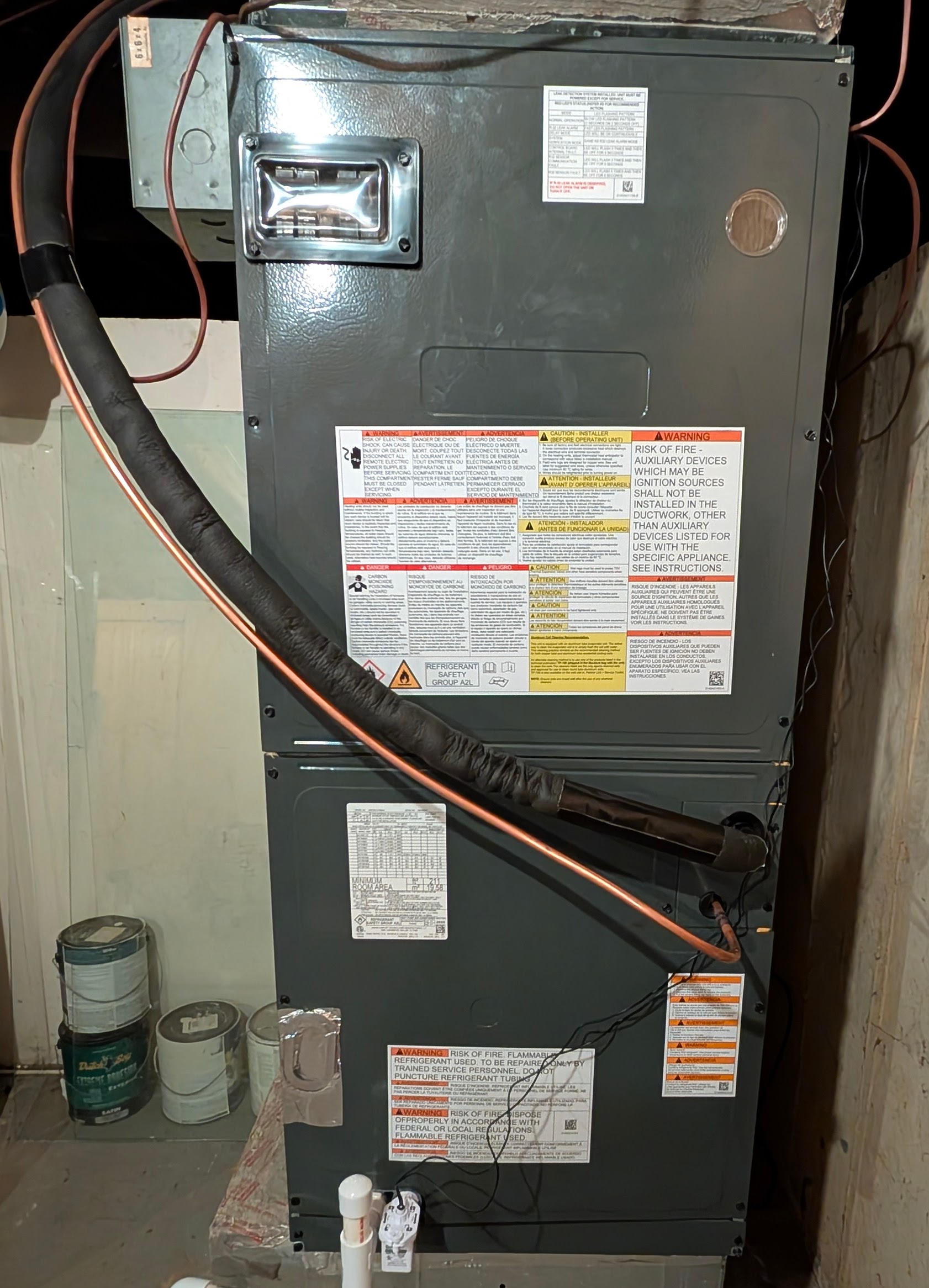 Edited photo new Daikin air handler installed in basement after HVAC replacement