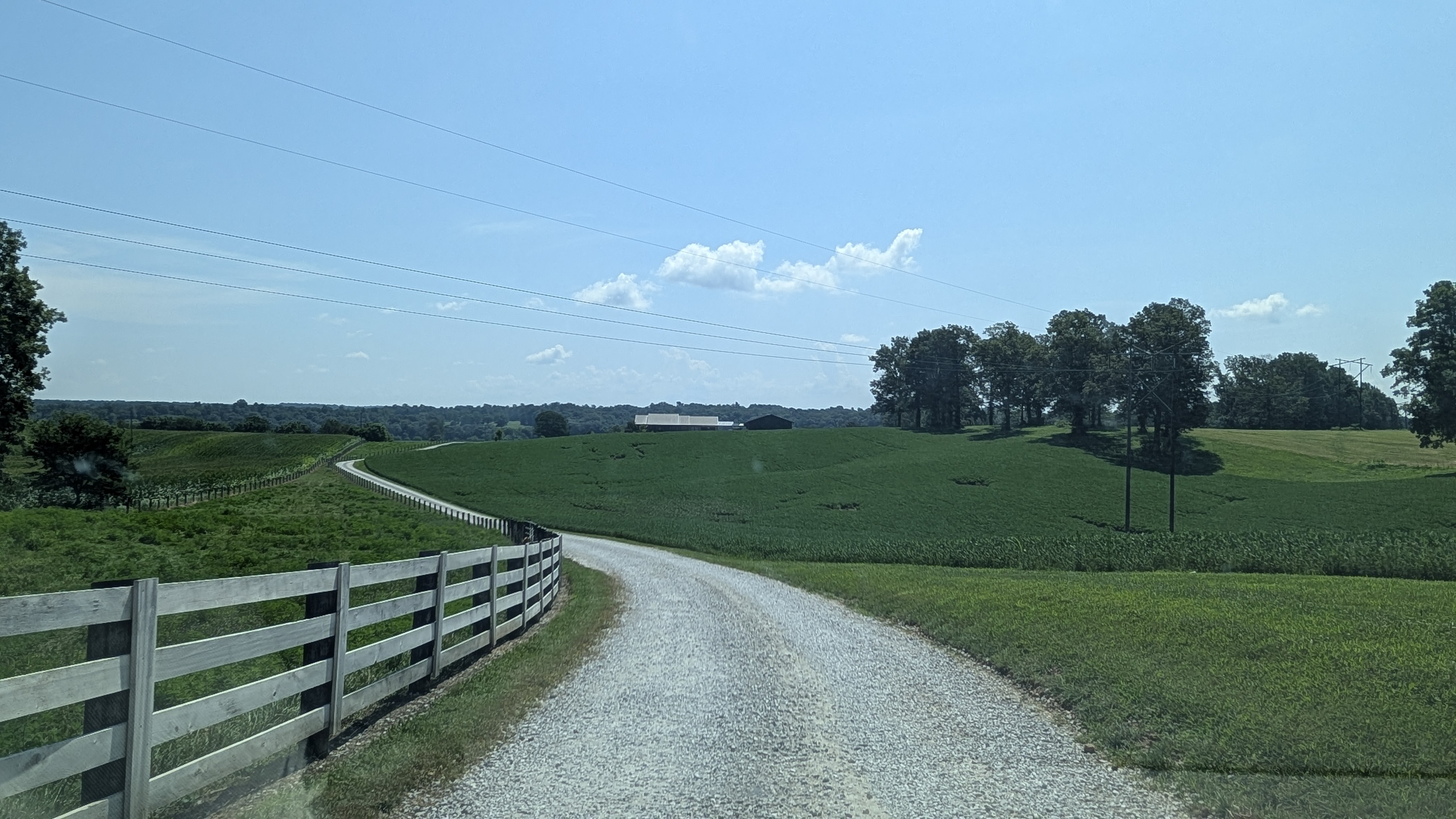 Gravel farm driveway leading to pole barn job site in Washington County Indiana