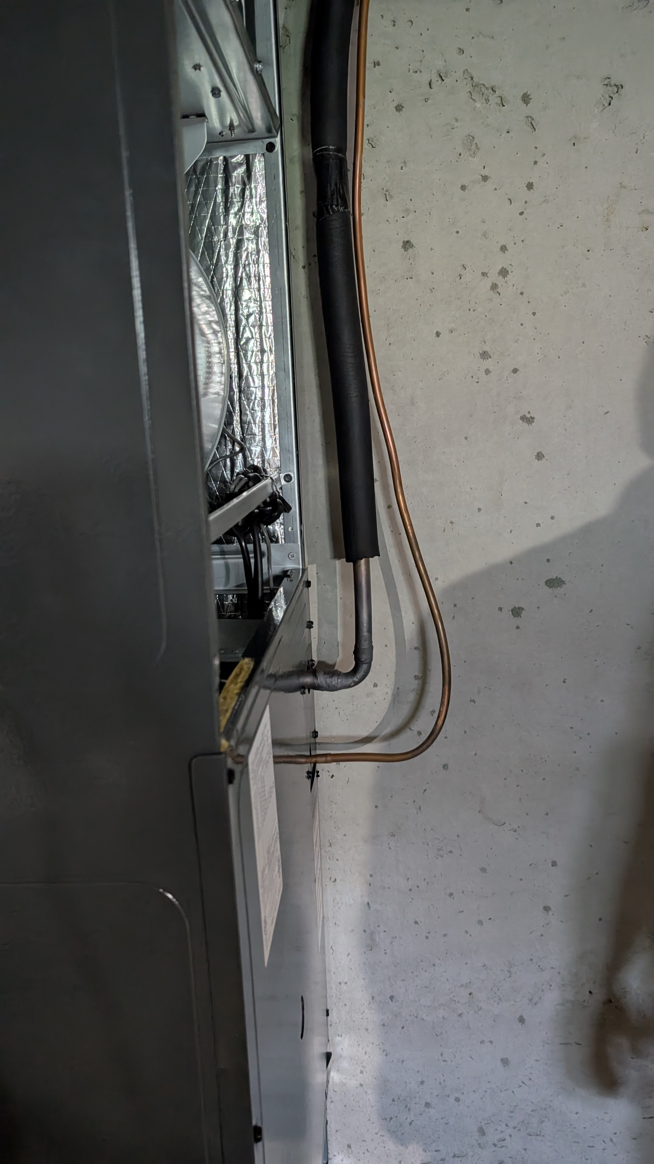 Refrigerant lineset copper pipes connecting to new Goodman air handler Memphis Indiana